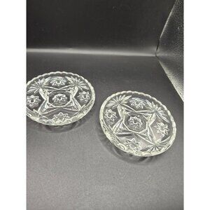 Anchor Hocking Early American Prescut Coasters Cut Glass Floral Starburst Design